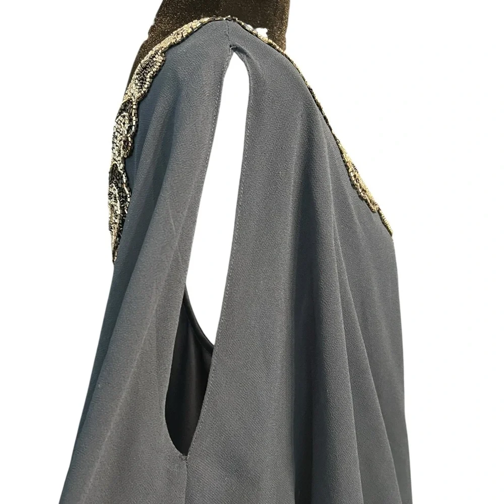 JKARA Navy Petite Beaded Cocktail Dress Womens 16P - Picture 2 of 7